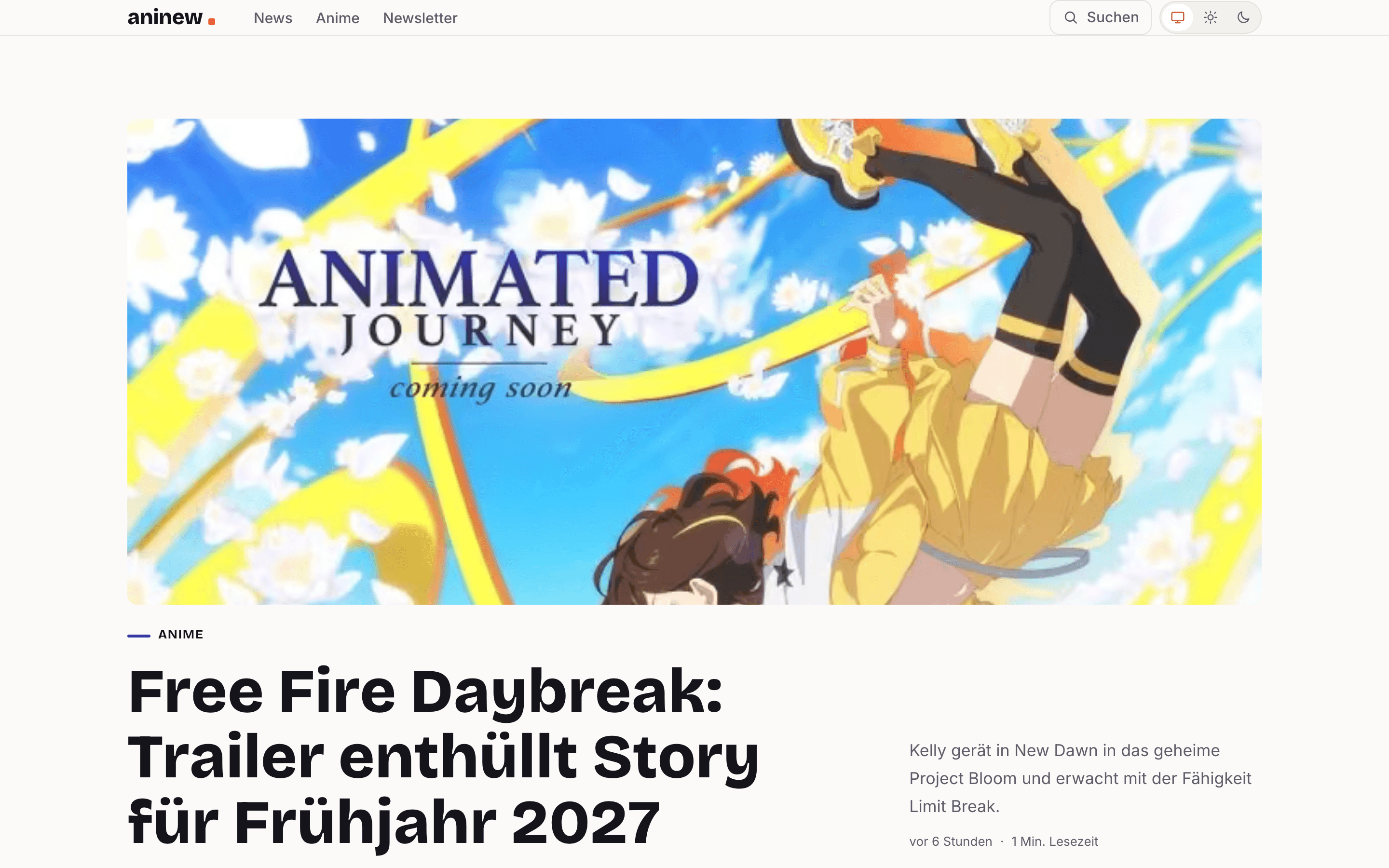 Screenshot der Website aninew