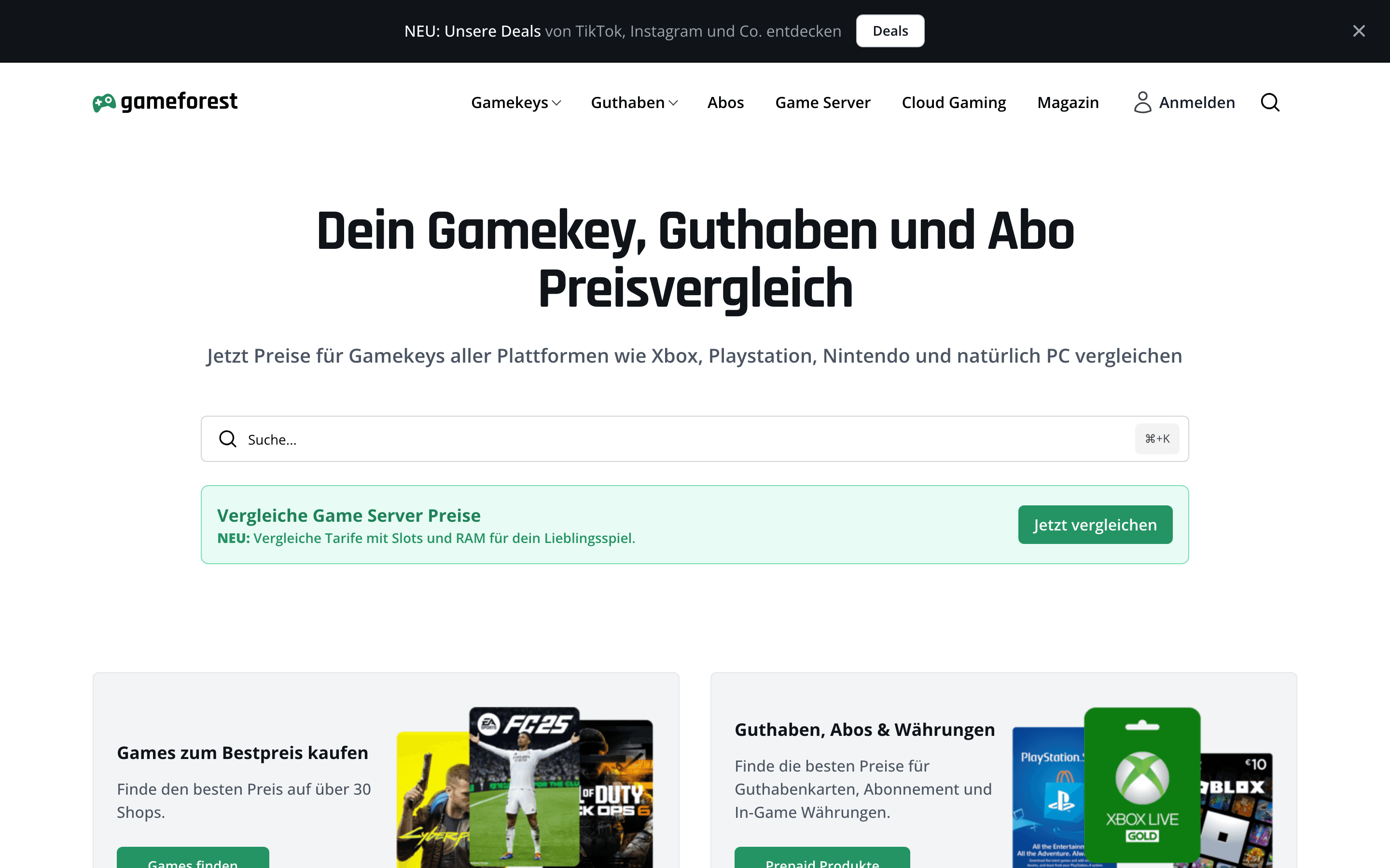 Screenshot der Website Gameforest